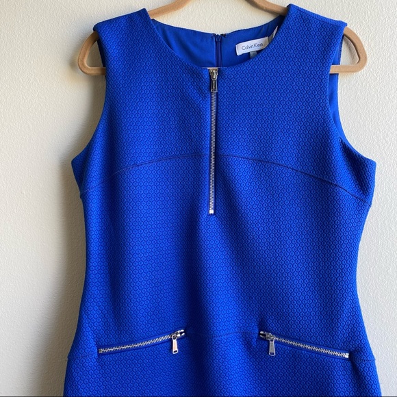 Calvin Klein Royal Blue Sheath Dress with Silver Zipper Accent Sz. 12 - Picture 7 of 12